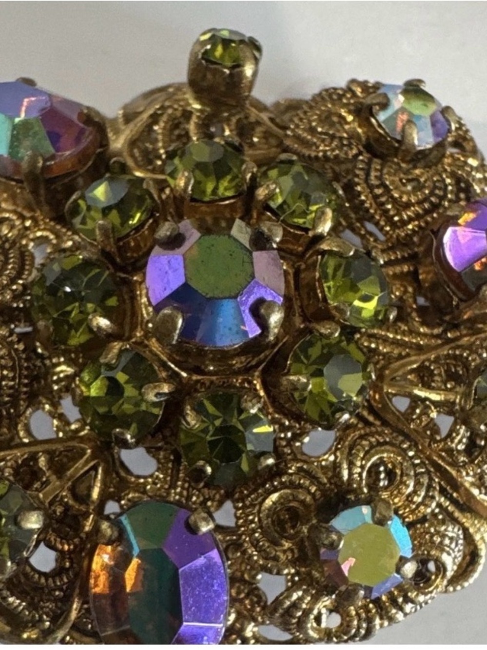 Vintage 1950’s made in Germany AB Rhinestone Filigree Aurora Borealis set. - Picture 5 of 7